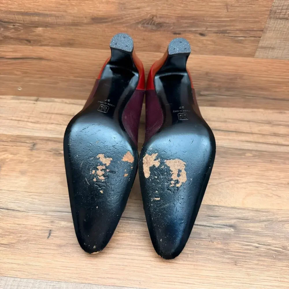 Vtg Bruno Magli Womens Size 6.5 EU37 Couture Red Leather heels shoes